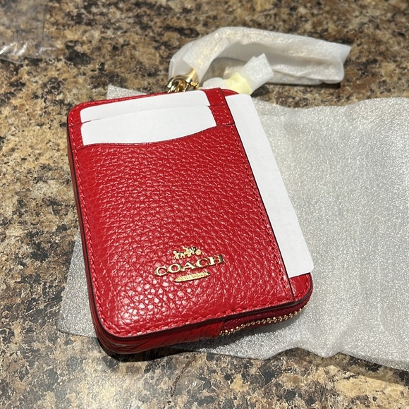 Coach Zip Card Case In Electric Red - Picture 4 of 7